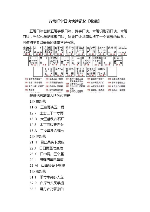 五笔打字口诀快速记忆【收藏】