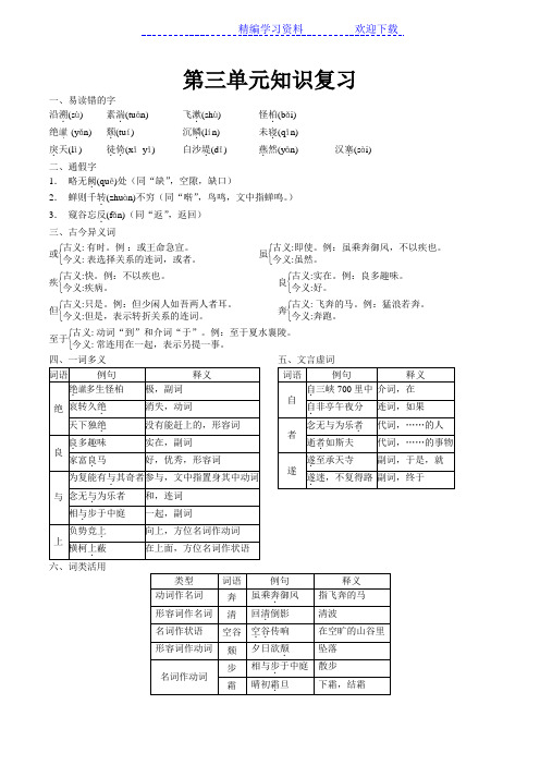 八年级上册语文第三单元知识复习