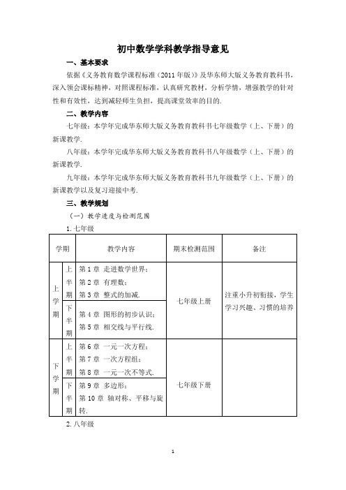 初中数学学科教学指导意见