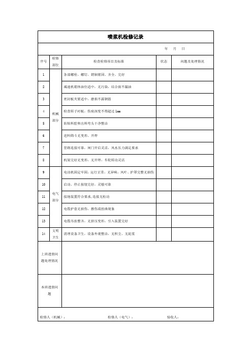 喷浆机检修记录表