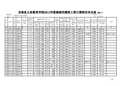 九连山学校义务教育2011年1-8月基础性绩效工资计算核定花名册