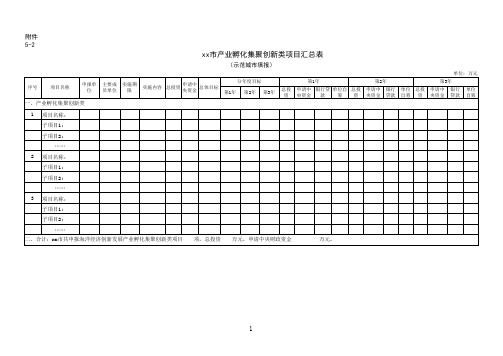 xx市产业孵化集聚创新类项目汇总表