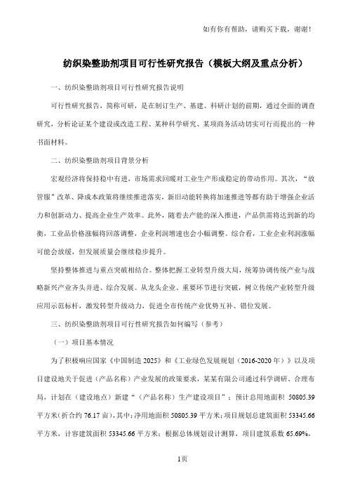 纺织染整助剂项目可行性研究报告模板大纲及重点分析