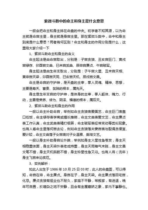 紫微斗数中的命主和身主是什么意思