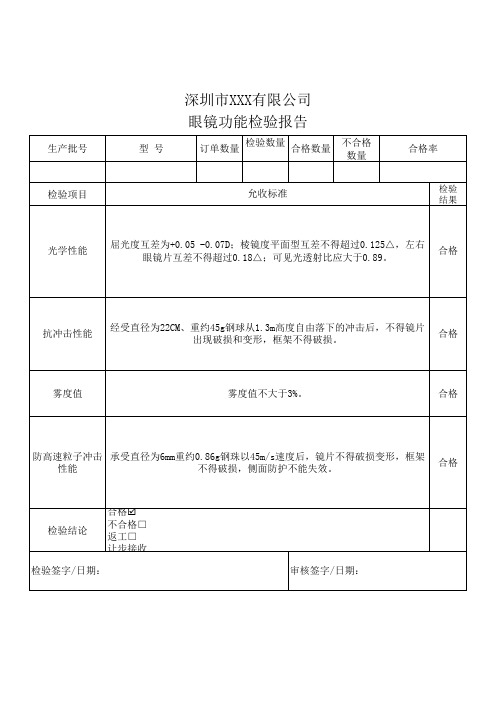 眼镜产品功能检测报告