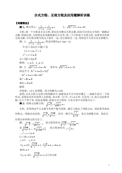 分式方程、无理方程及应用题解析训练