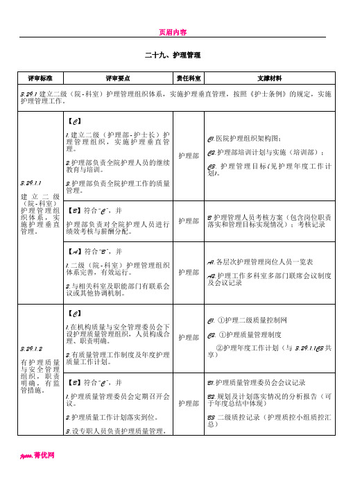 二级妇幼保健院评审标准：护理部分(任务分解与支撑材料)