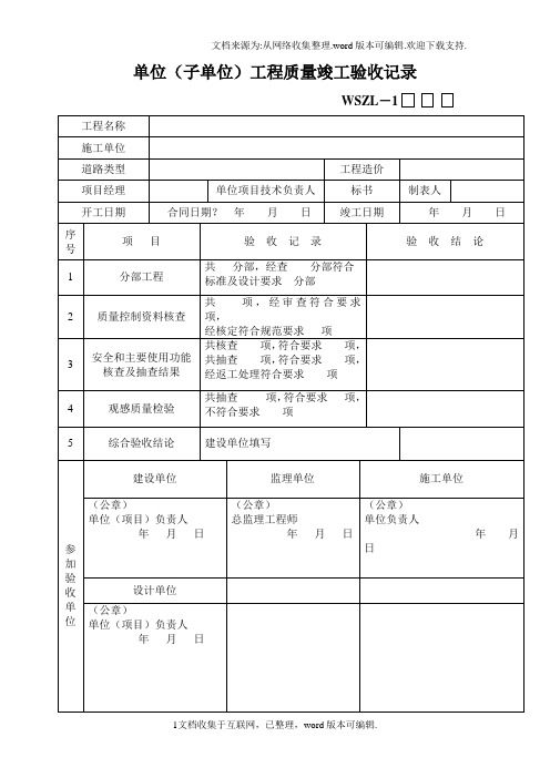 市政道路质检表全部