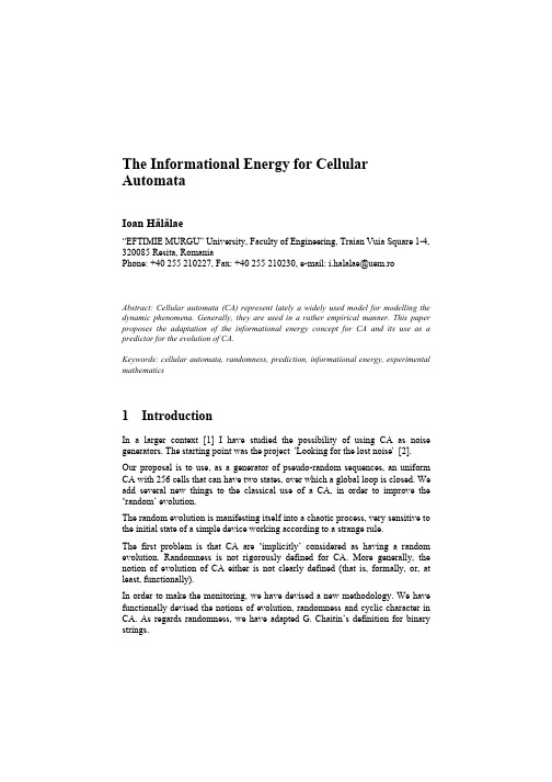 The Informational Energy for Cellular Automata