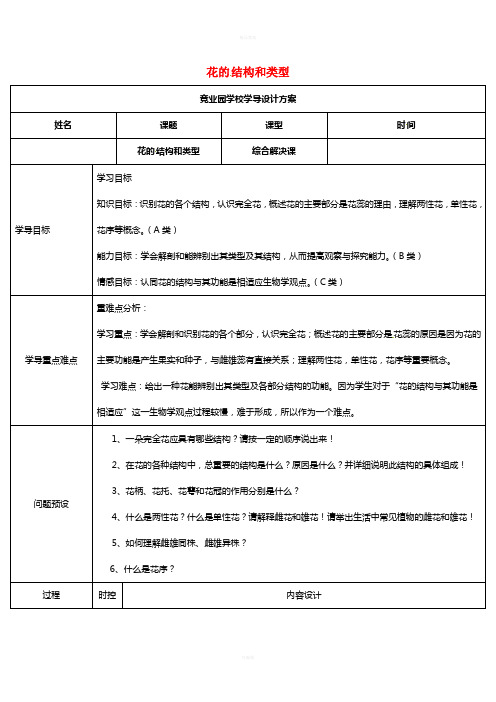 八年级生物上册 4_1_1 花的结构和类型导学案3 (新版)济南版