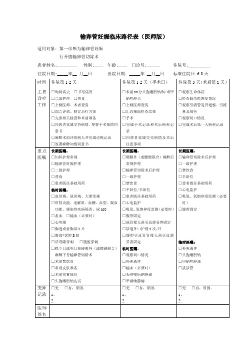 输卵管妊娠临床路径表