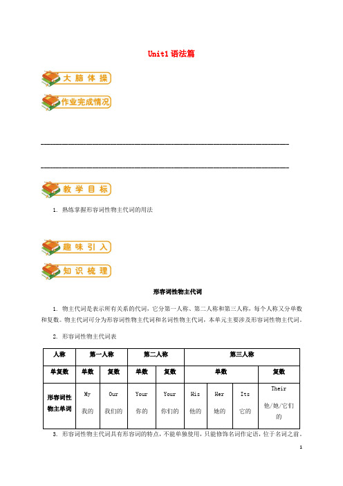 人教版七年级英语上册Unit1Myname’sGina语法篇试题