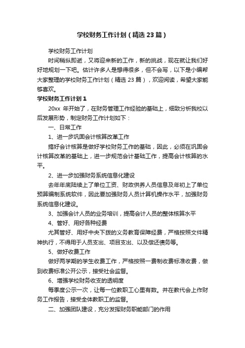 学校财务工作计划（精选23篇）