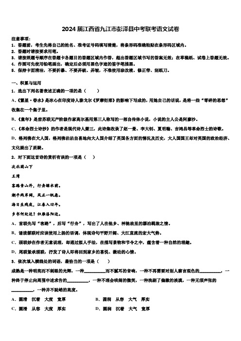 2024届江西省九江市彭泽县中考联考语文试卷含解析