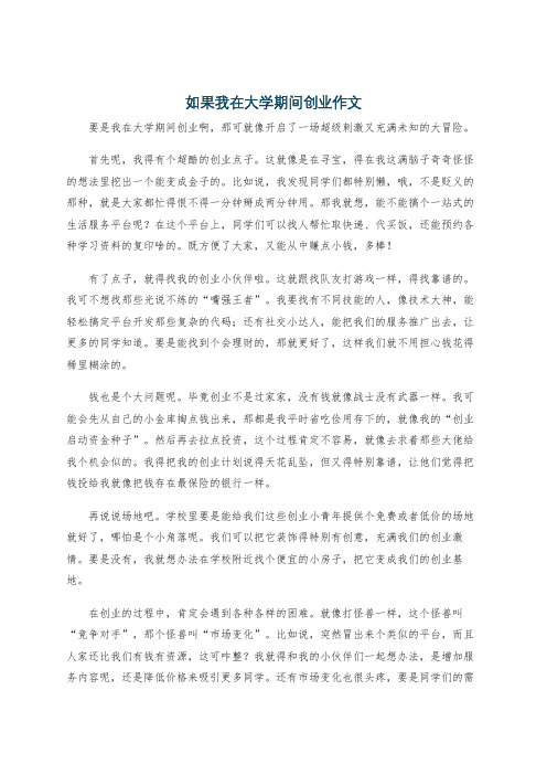 如果我在大学期间创业作文