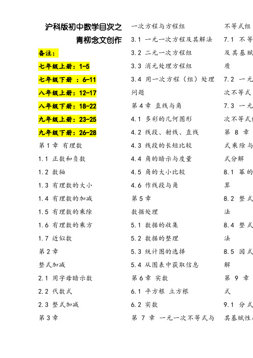 沪科版初中数学目录