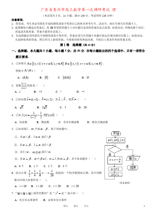 广东省惠州市高三数学第一次调研考试 理