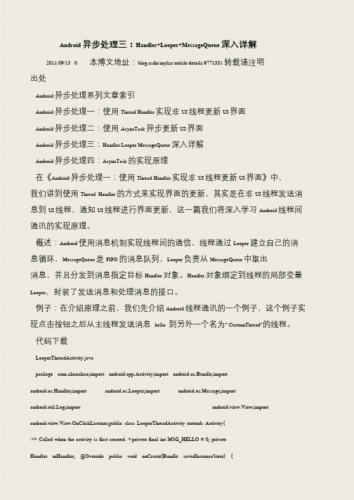 【推荐下载】Android异步处理三:Handler+Looper+MessageQueue深入详解