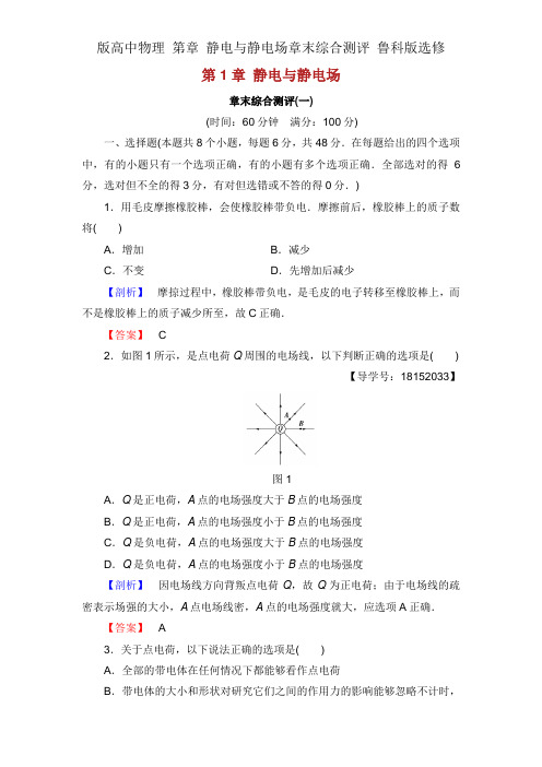 版高中物理 第章 静电与静电场章末综合测评 鲁科版选修