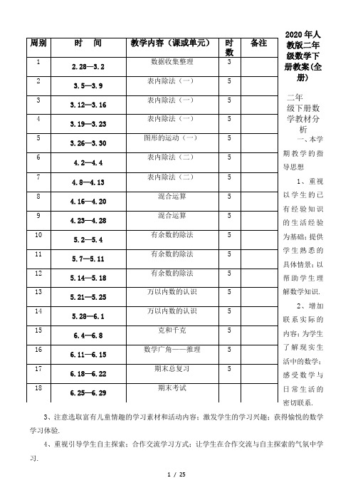 2020年人教版二年级数学下册教案(全册)