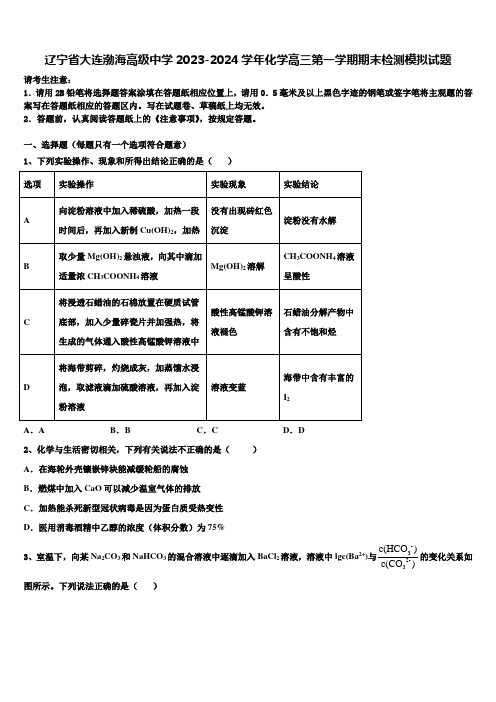 辽宁省大连渤海高级中学2023-2024学年化学高三第一学期期末检测模拟试题含解析