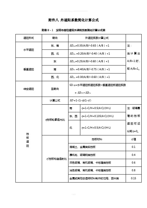 外遮阳系数简化计算公式