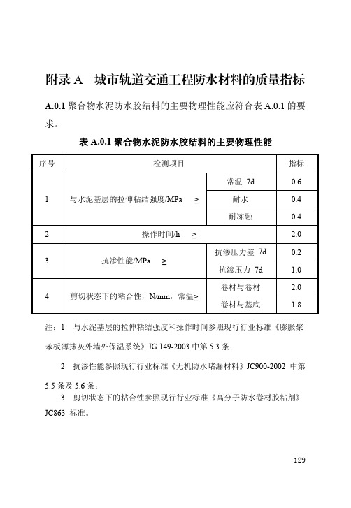 城市轨道交通工程防水材料的质量指标