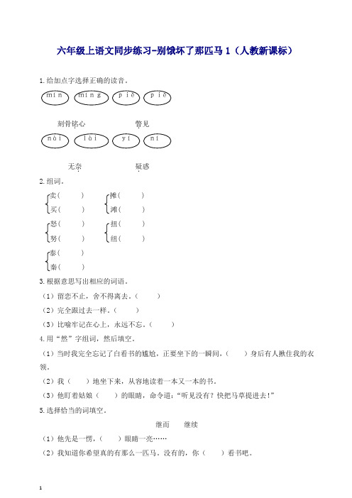 部编人教版六年级上册语文同步练习-别饿坏了那匹马1-有答案【推荐】.docx