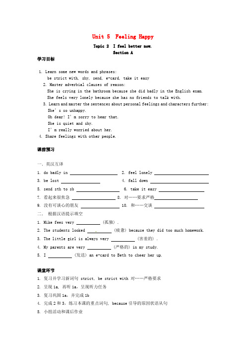 内蒙古科尔沁区大林镇中学八年级英语下册《Unit 5 Topic 2 I’m feeling bet