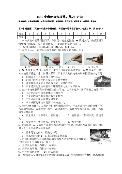 2019中考物理专项练习练习-力学1.doc