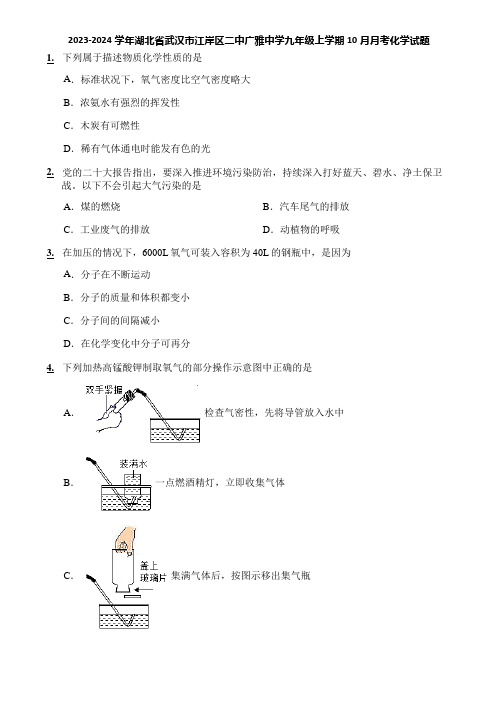 2023-2024学年湖北省武汉市江岸区二中广雅中学九年级上学期10月月考化学试题