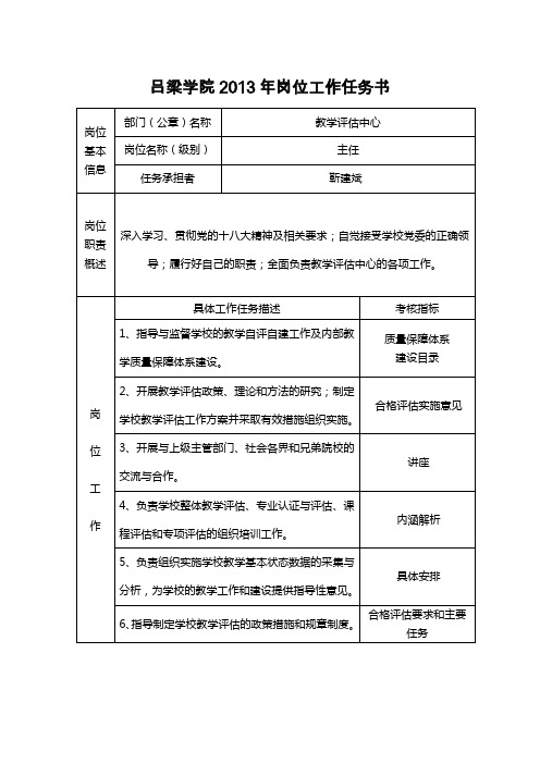 吕梁学院2013年岗位工作任务书