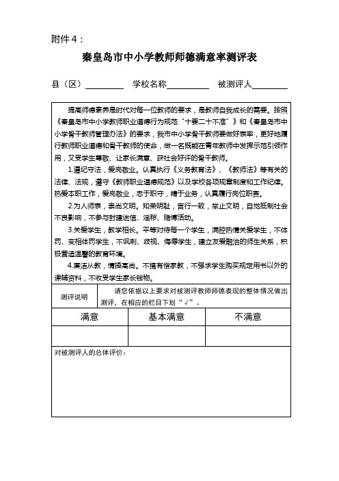 秦皇岛市中小学教师师德满意率测评表