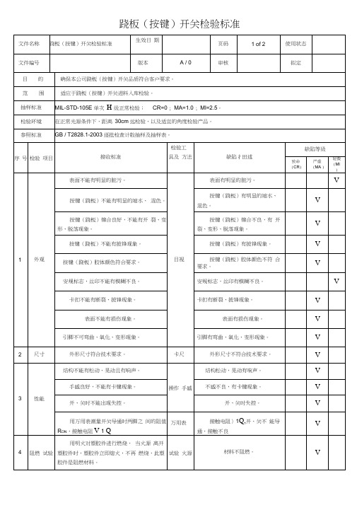 跷板开关检验标准