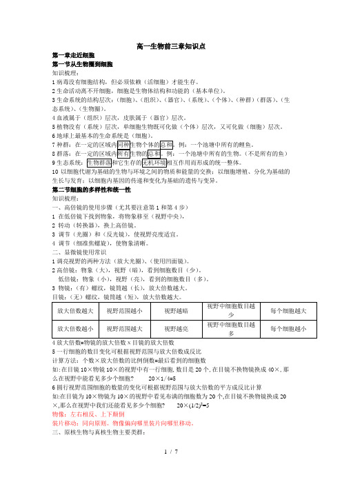 高一生物1-3章知识点