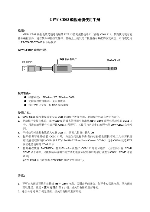 GPW-CB03编程电缆使用手册