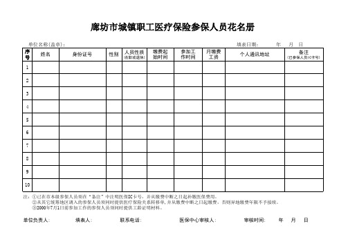 城镇职工医疗保险参保人员花名册