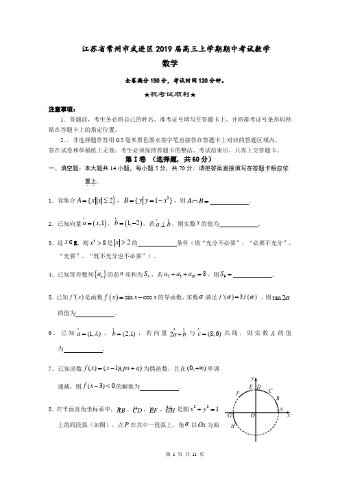 江苏省常州市武进区2019届高三上学期期中考试数学试题 含答案