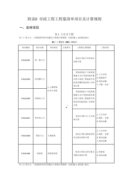 市政工程工程量清单项目及计算规则