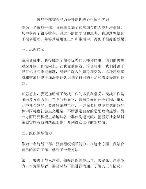 统战干部综合能力提升培训班心得体会优秀