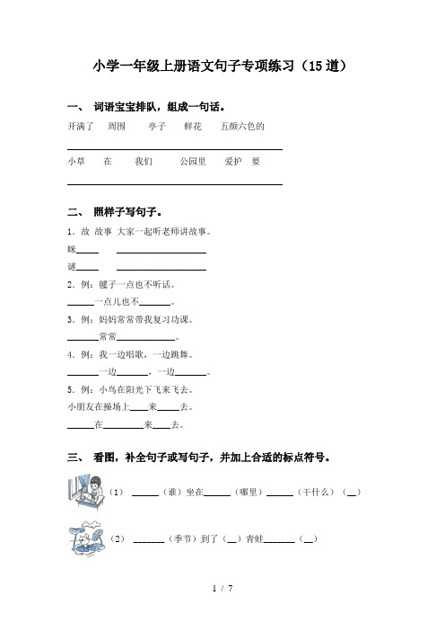 小学一年级上册语文句子专项练习(15道)