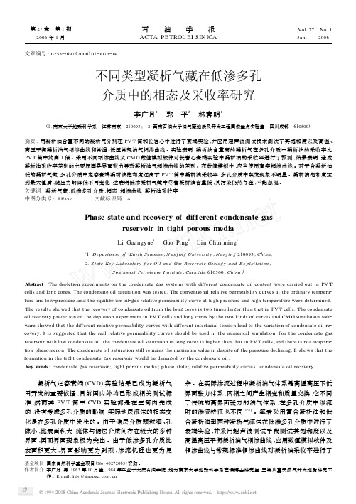 不同类型凝析气藏在低渗多孔介质中的相态及采收率研究