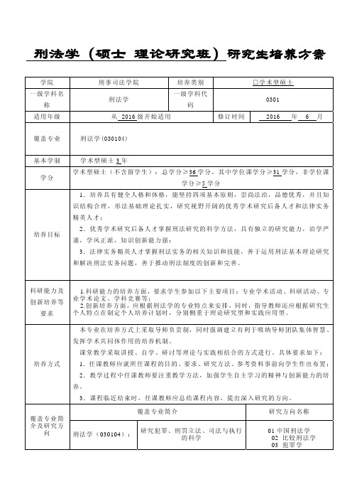 中南财经政法大学研究生培养方案-学术型硕士-刑法学(理论研究班)