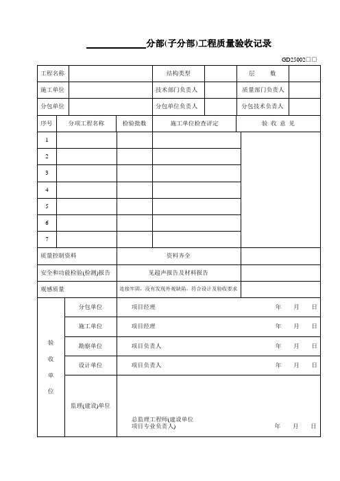 分部(子分部)工程质量验收记录表