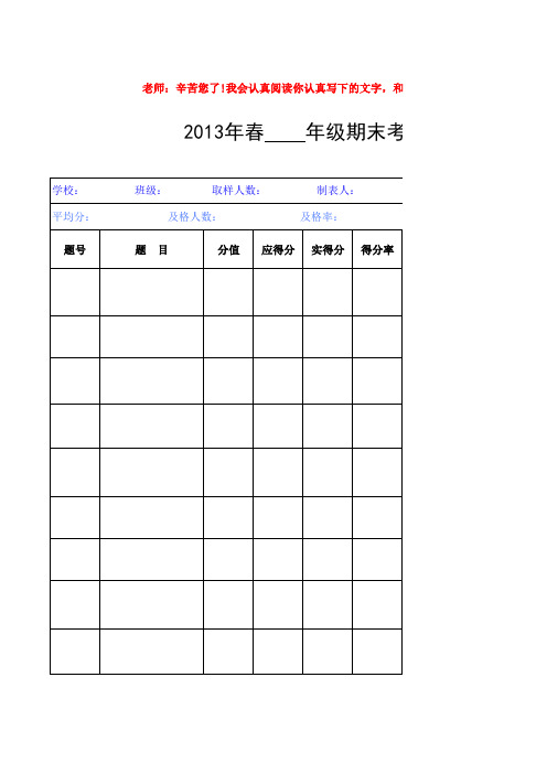 小学各科质量分析样表(教研室)