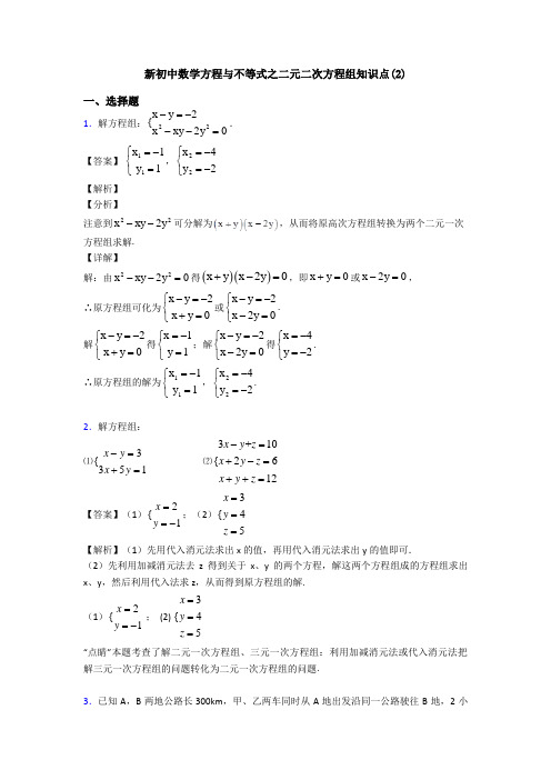 新初中数学方程与不等式之二元二次方程组知识点(2)