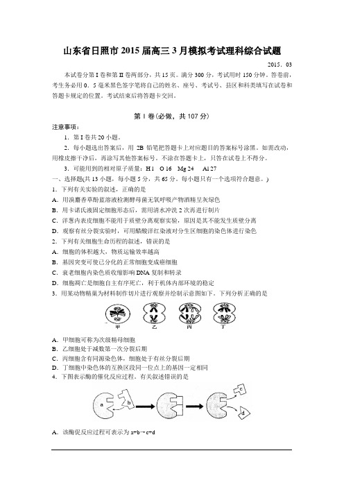 山东省日照市2015届高三3月模拟考试理科综合试题(2015.3)