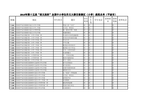 2013年第十五届“语文报杯”全国中小学生作文大赛甘肃赛区(小学)获奖名单(平凉市)