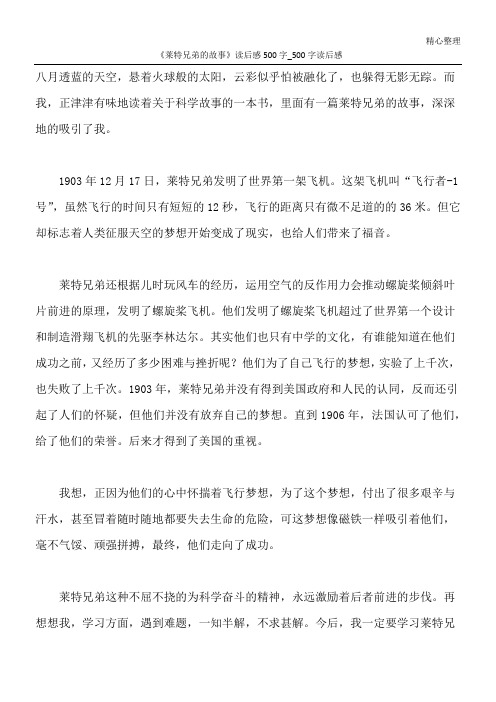 《莱特兄弟的故事》读后感500字_500字读后感