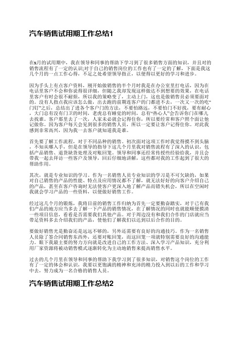 汽车销售试用期工作总结10篇